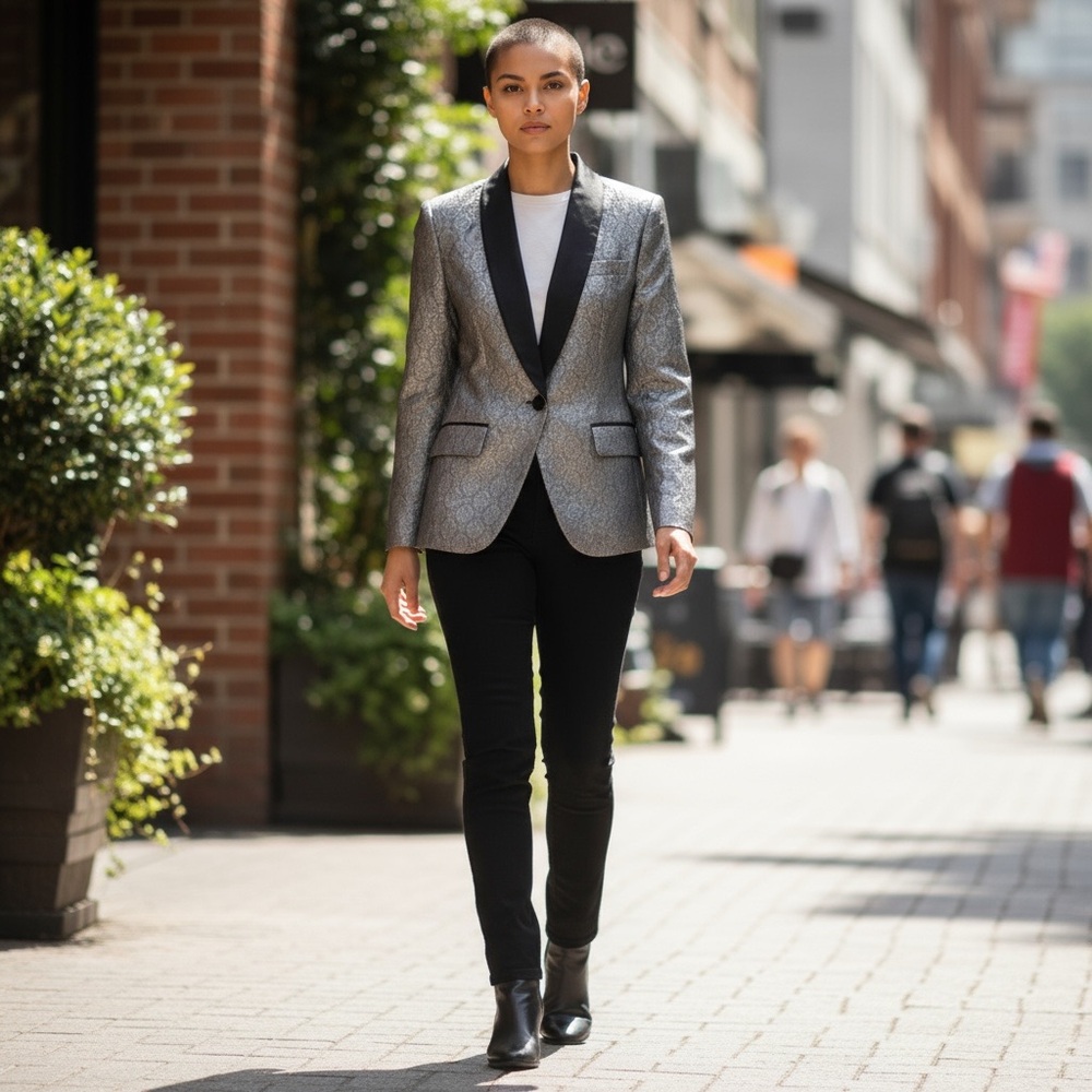 Stella McCartney Metallic Blazer with Black Lapel